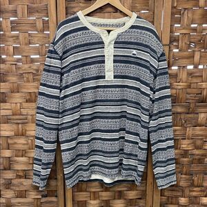 Burton Striped Long Sleeve Henley in Black and Cream